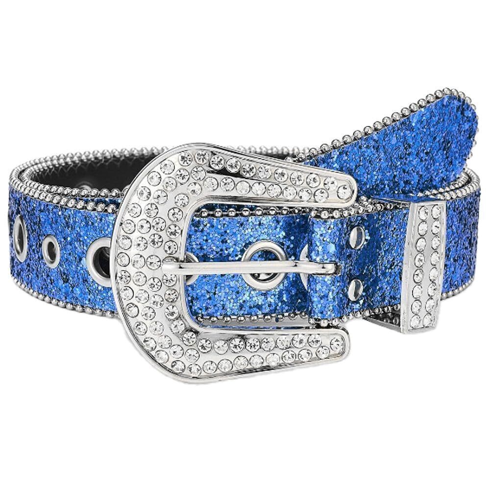 7976 Blue Rhinestone Belt For Women Men Glitter Cowboy Cowgirl Bling